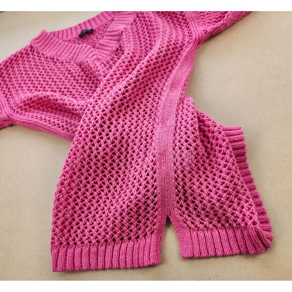 Talbots Mesh Sweater Small PETITE Hot Pink Pullover Beachy Sheer Crochet Cover - Picture 4 of 10
